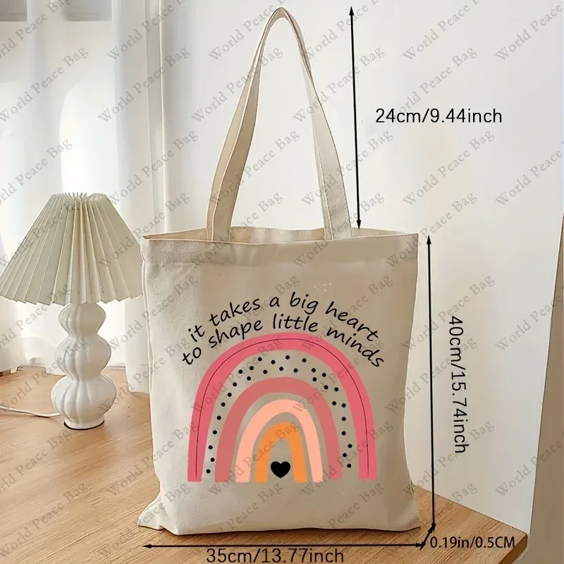 sac fourre-tout à motif arc-en-ciel, sac à bandoulière en toile décontracté, sac fourre-tout de rangement pliable réutilisable, sac de courses, cadeau pour les enseignants