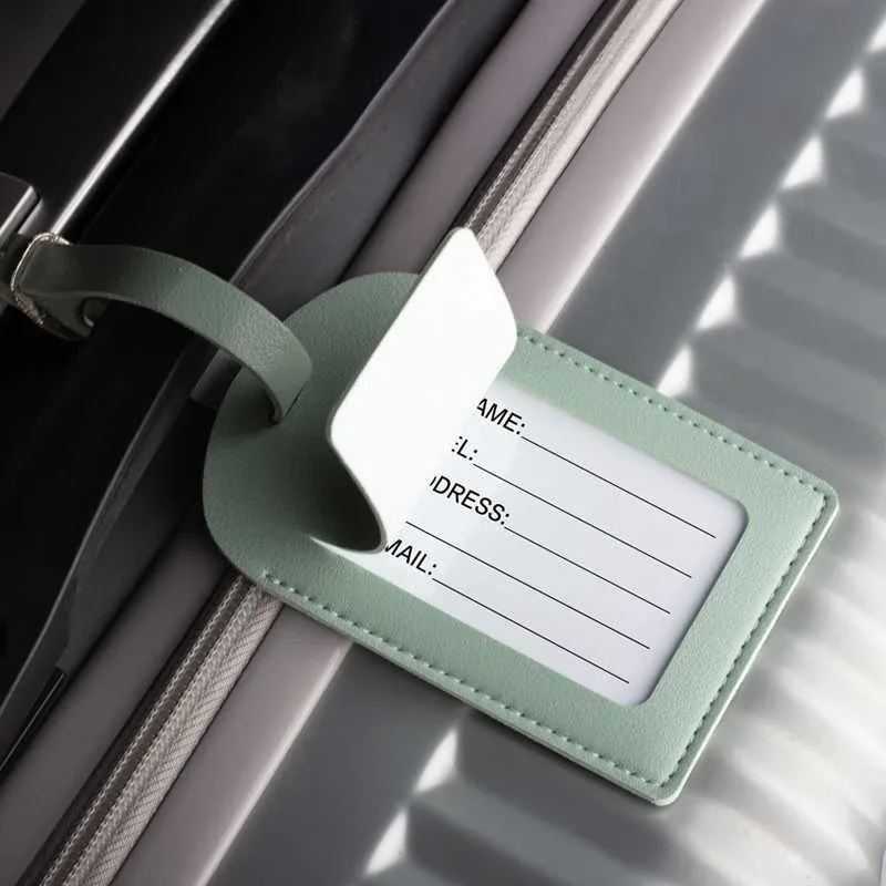 étiquette de bagage portable en cuir pu, 1 pièce, identifiant de valise, étiquette de sac d'embarquement, nom, identification, porte-adresse, accessoires de voyage