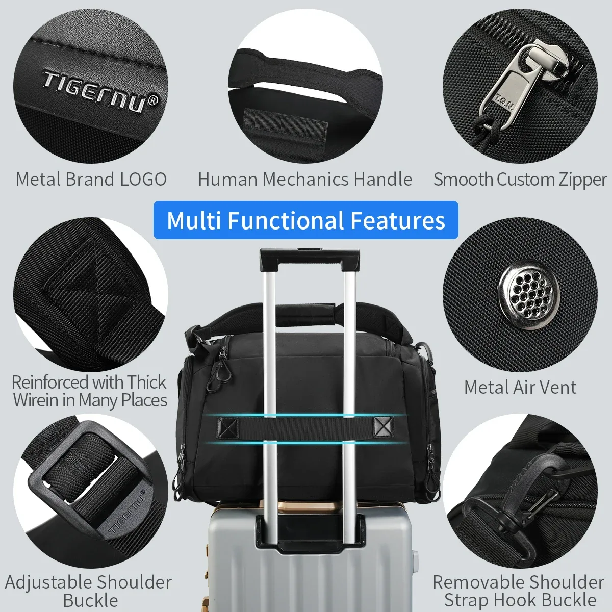 tigernu sacs de voyage pour hommes pour femmes 15.6 pouces pochette d'ordinateur sac à main sacs à bandoulière imperméables hommes sacs de sport pour salle de sport sacs de fitness