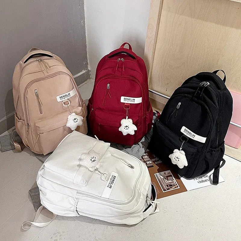 sac à dos chimred pour femme, grande capacité, sac d'école léger, voyage décontracté, sac piedmont avec pendentif mignon