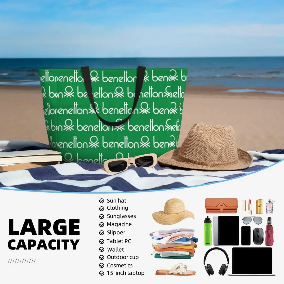 sac fourre-tout de plage united colors of benetton, sac de sport, de yoga, grand sac fourre-tout pour femmes, sac de voyage, sac de fitness