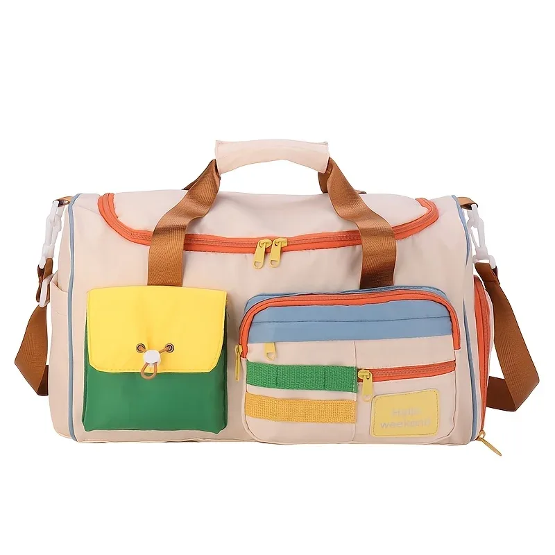 sac polochon de sport en tissu oxford de grande capacité avec compartiment à chaussures et bretelles réglables, sac de voyage multi-poches