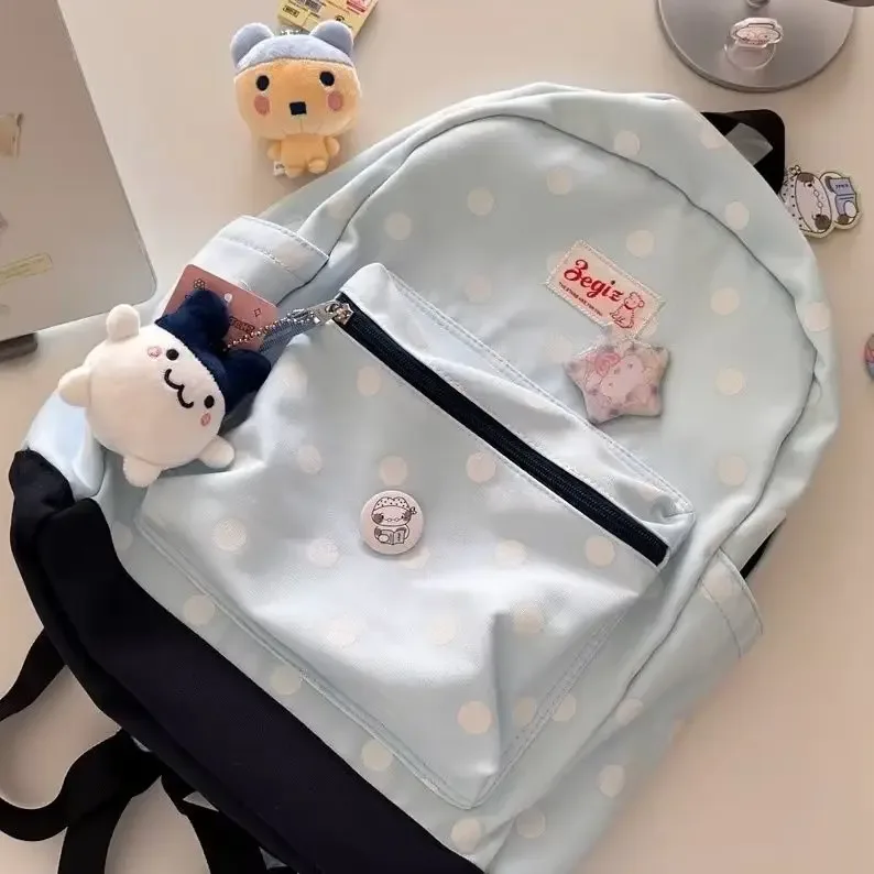 sac à dos simple et mignon à pois grande capacité, cartable pour étudiant, sac de rangement pour livres pour la rentrée scolaire, sac pour femme, cartable scolaire