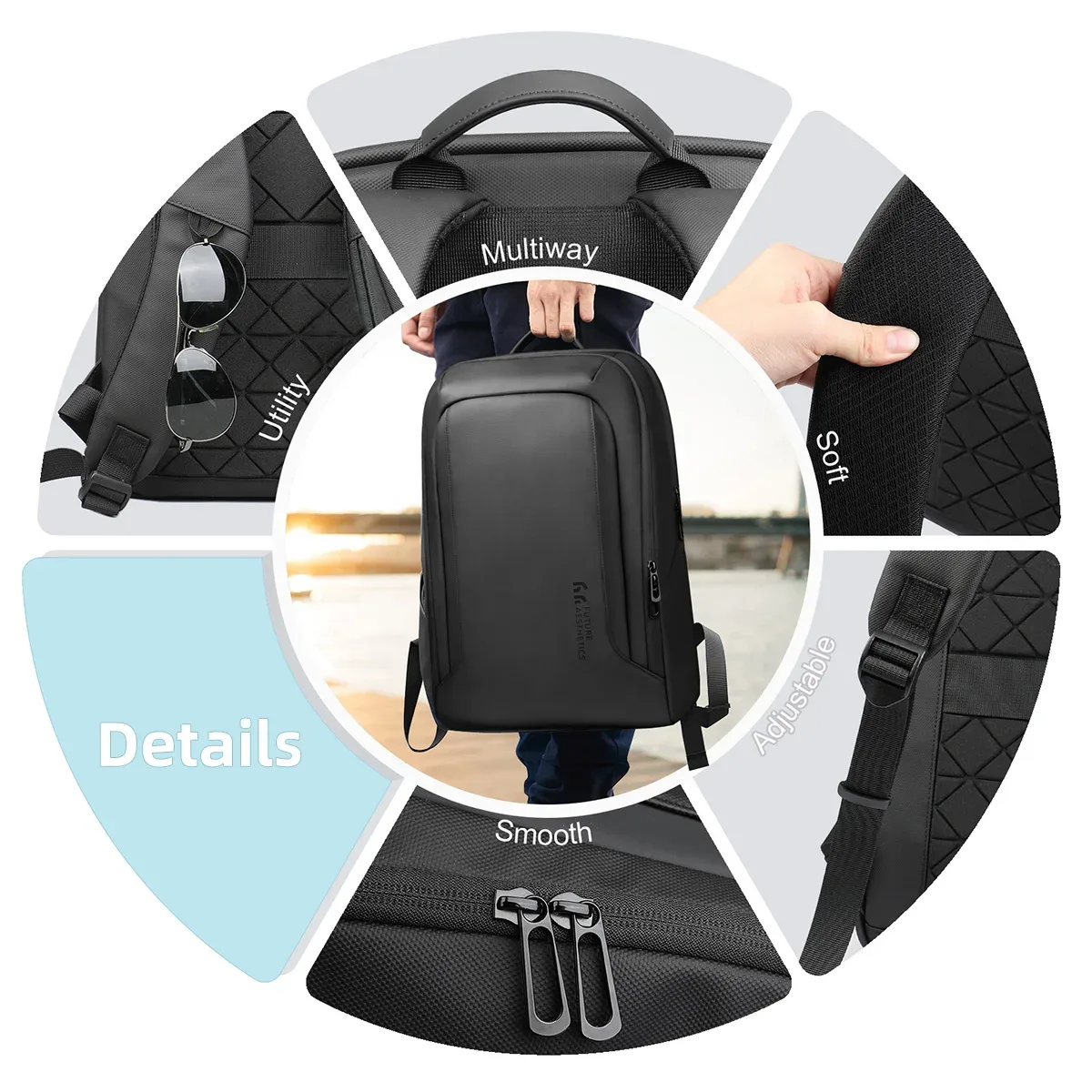 hcankcan-sac à dos de voyage de grande capacité, sac pour ordinateur portable 15.6 ", sac à dos d'affaires étanche, sac à dos scolaire, sac de travail durable
