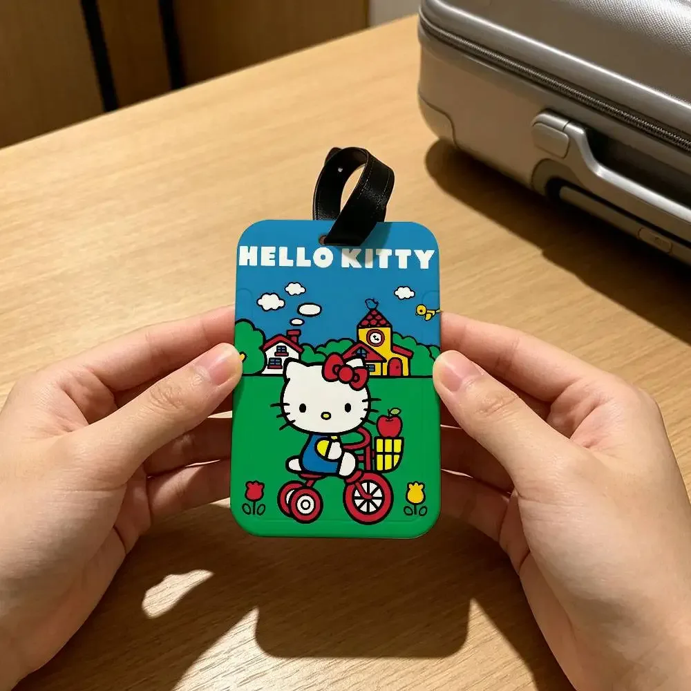 étiquette d'identification de bagage anti-perte en pvc, motif chaton mignon h-hello cartoon k-kittys, avec porte-carte d'informations amovible, étiquette de bagage de voyage