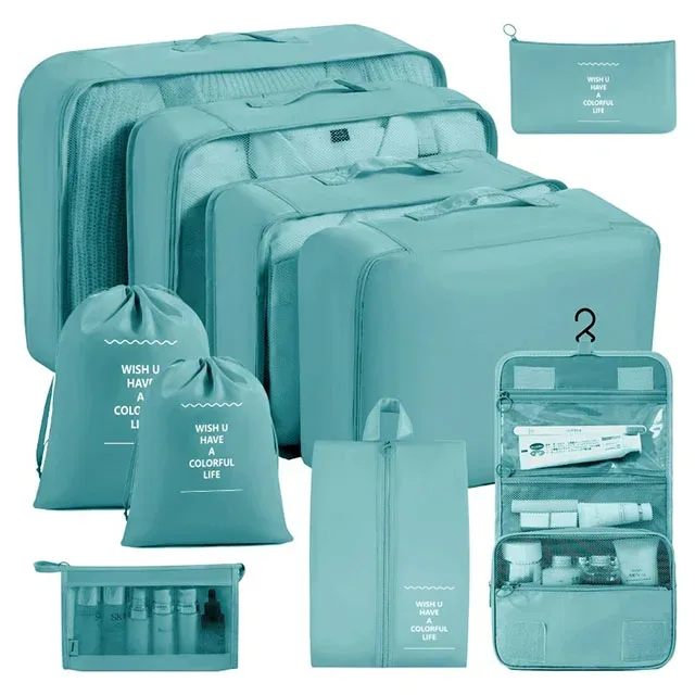ensemble de 11 cubes de rangement de voyage, organisateurs de bagages imperméables, sacs de rangement à cordon pour vêtements, chaussures, sous-vêtements, cosmétiques