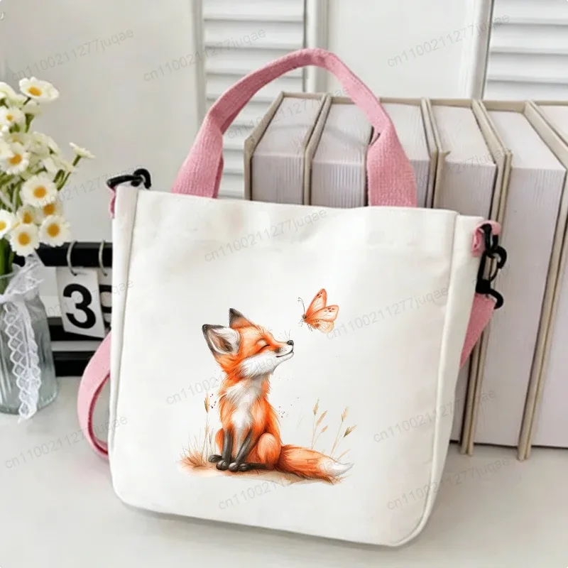 sac à bandoulière en toile motif renard kawaii - sac fourre-tout créatif fantaisie pour femme - sacs à main décontractés légers - sacs de shopping - cadeaux