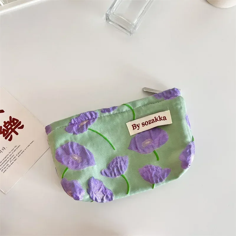 nouveaux sacs de maquillage floraux pour femmes coréennes, sac à cosmétiques, pochette de rangement, trousse de toilette de voyage, trousse de beauté en toile, trousse à crayons