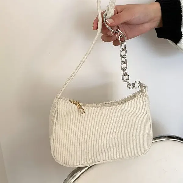 sac sous les bras en velours côtelé pour femmes, sacs à bandoulière décontractés, pochette de shopping sous les aisselles pour téléphone, fermeture éclair, pochette