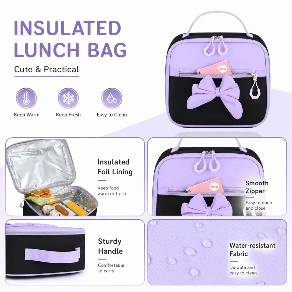 ensemble de 3 sacs à dos de dessin animé, sac à lunch, trousse à crayons, grande capacité, imperméable, nœud papillon, ensemble de sacs d'école en tissu oxford léger