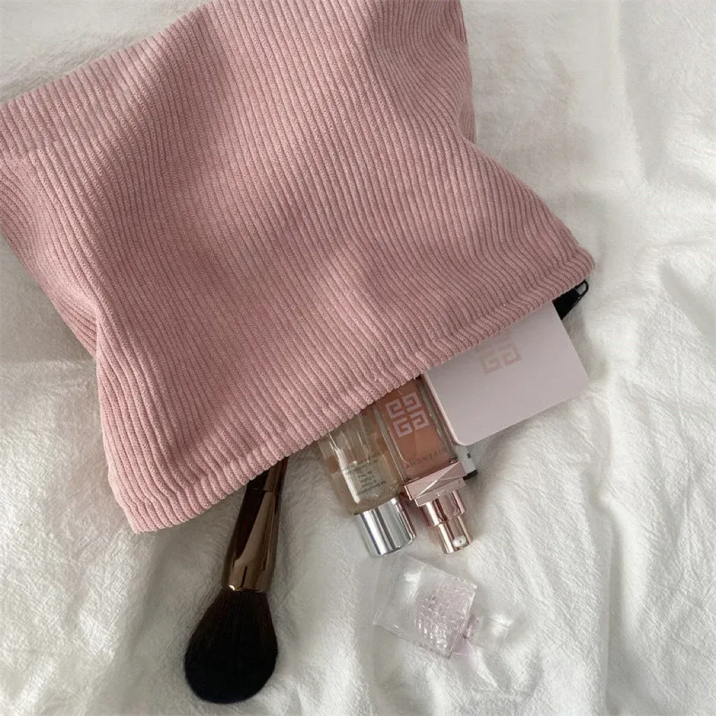 sac à cosmétiques de voyage en velours côtelé, sac de rangement de maquillage portable, sacs à main pour femmes, grande capacité, fermeture éclair, organisateur de maquillage, pochette de rangement