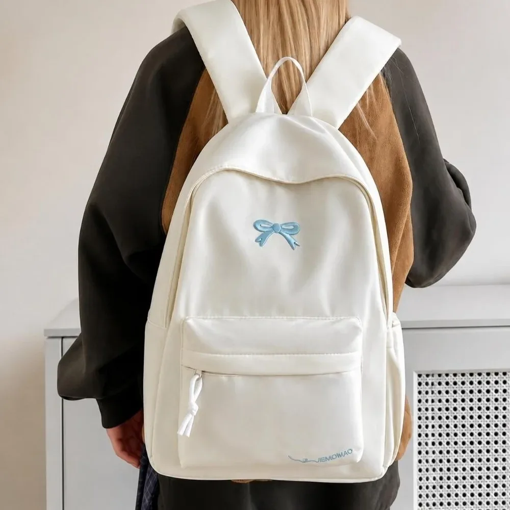 sac à dos décontracté tendance avec nœud brodé, grande capacité, polyvalent, sac d'école, sac à bandoulière simple pour étudiants