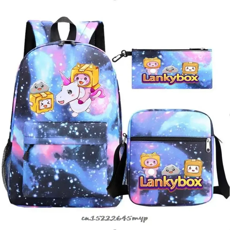 ensemble de sac à dos anime lankybox pour enfants, sacs d'école pour garçons et filles, sac à dos de voyage pour hommes et femmes, sac à dos pour adolescents, cadeau mochila, 3 pièces