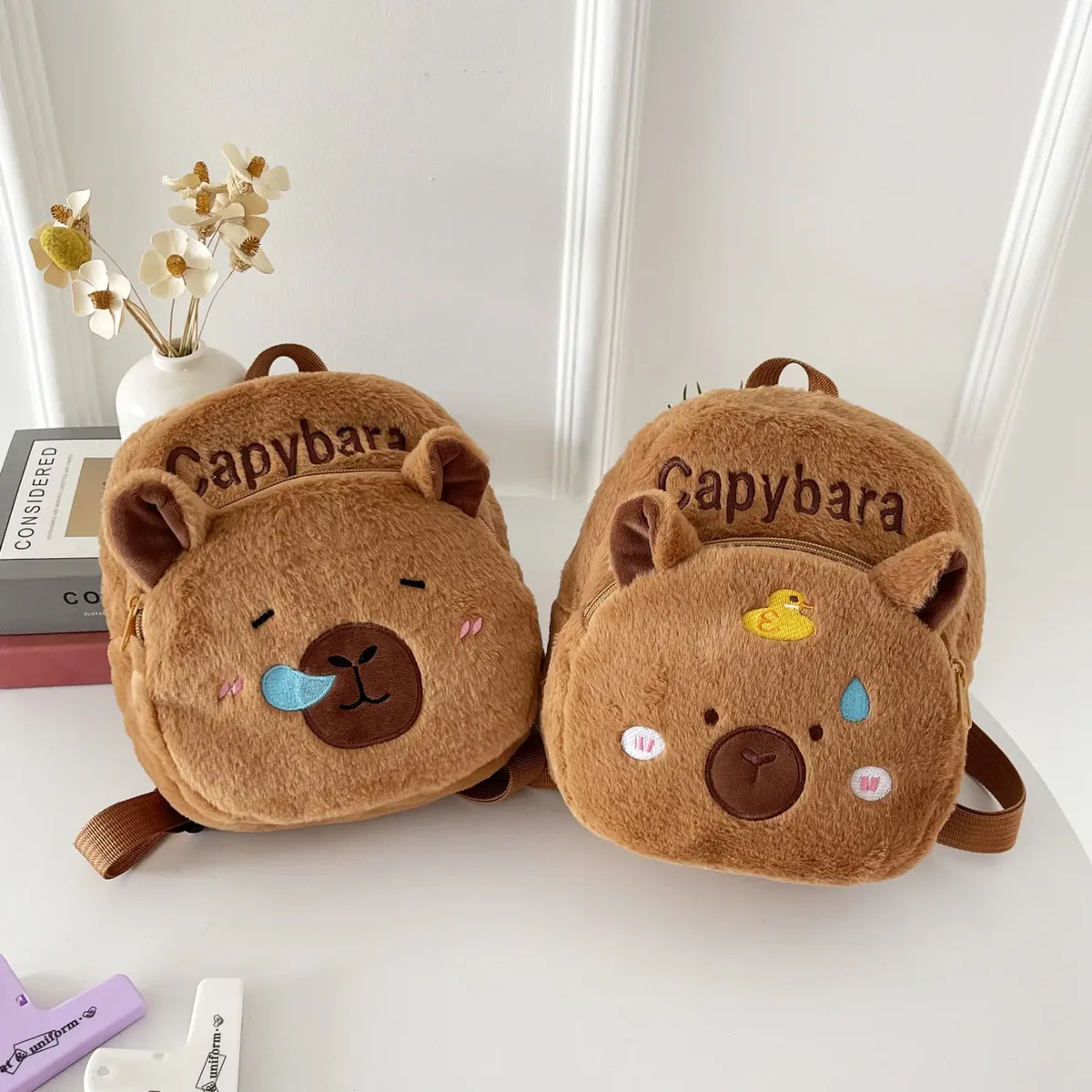 peluche femmes sac cadeau pour filles enfants capybara poupée en peluche sacs à dos portable dessin animé animaux mignon capybara sac à dos
