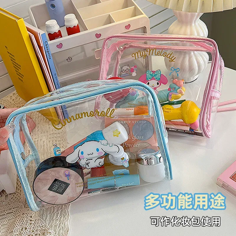 sanrio trousse de maquillage hello kitty trousse à cosmétiques étui à stylo transparent trousse de toilette de voyage étanche pochette de maquillage portable de grande capacité