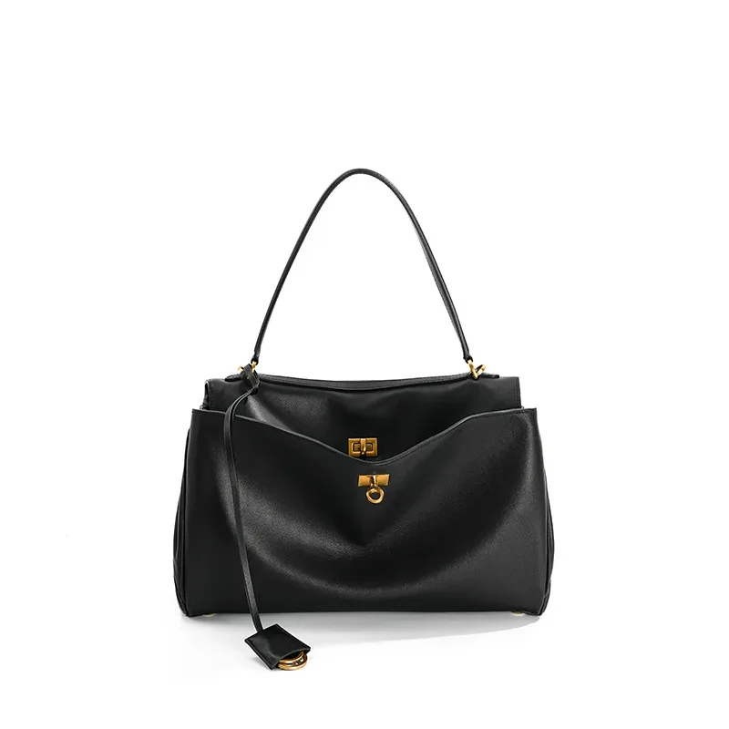 sac fourre-tout en cuir véritable avec fermeture à boucle, sac à bandoulière grande capacité, sac à main de créateur, sac bandoulière pour femme