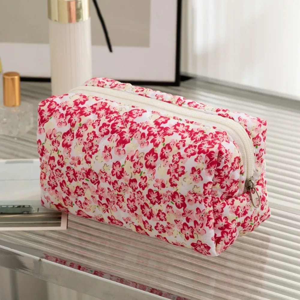 nouvelle trousse de maquillage en coton matelassé à fleurs, grande capacité, légère, organiseur de cosmétiques multifonctionnel, trousse de toilette pour femmes