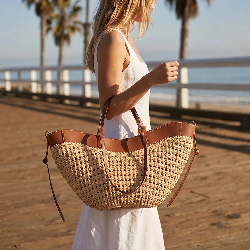 accessoires de fabrication de sacs fourre-tout tissés pour femmes, kit de crochet et tricot pour sac de plage en paille, poignées à coudre pour sac à bandoulière diy