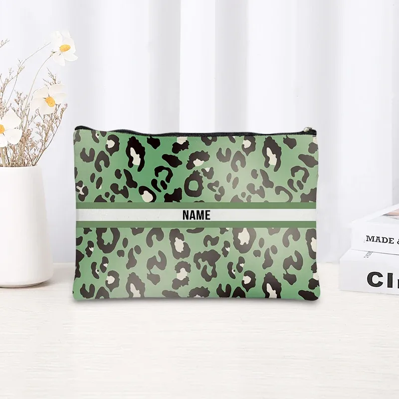 trousse de maquillage à motif léopard et tigre, trousse de toilette cosmétique essentielle pour les voyages, cadeau d'anniversaire ou de vacances avec nom personnalisé, trousse de maquillage