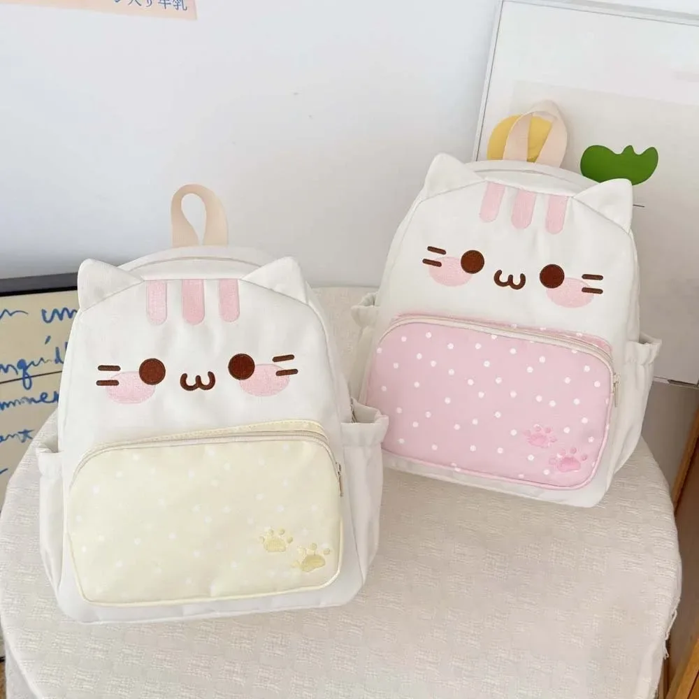 sac à dos pour chat de style japonais, grande capacité, design avec oreilles 3d, sac à dos kawaii, tons pastels, léger, motif à pois.