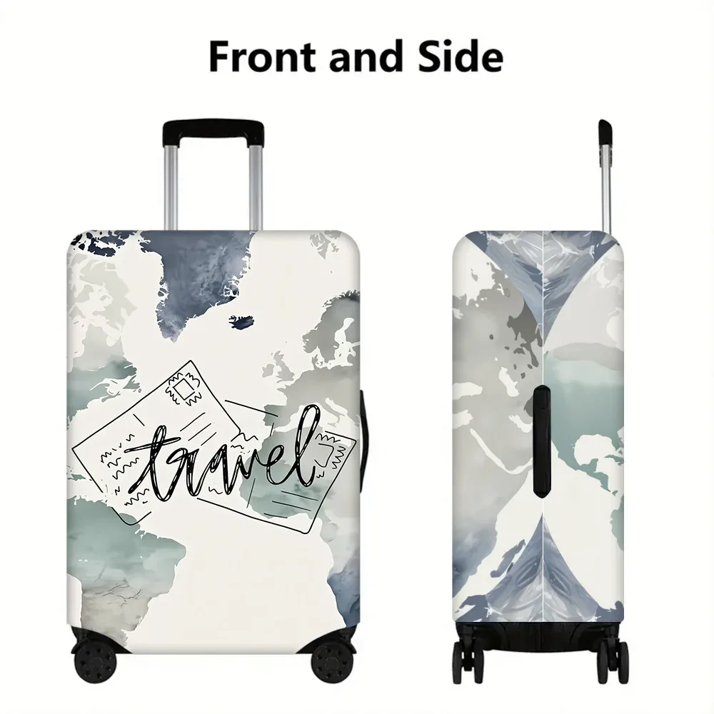 1 housse de bagage imprimée avec la carte du monde, pour bagages de 18 à 32 pouces ; accessoires de voyage anti-poussière et élastiques pour une protection efficace
