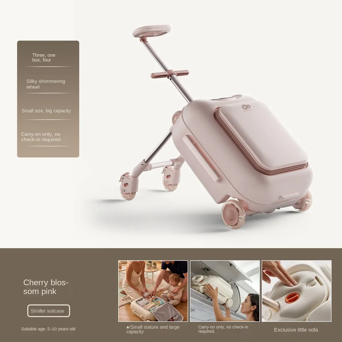 valise de voyage pour enfants avec roues lumineuses, bagage à main 4-en-1, sac à roulettes pour garçons et filles, sur lequel ils peuvent s'asseoir et rouler