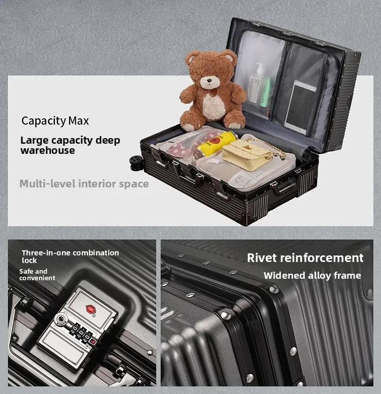 valise wolverine, une valise rigide avec 108 rivets, taille 20-28 pouces, dotée de roues silencieuses tout-terrain et d'un porte-gobelet.
