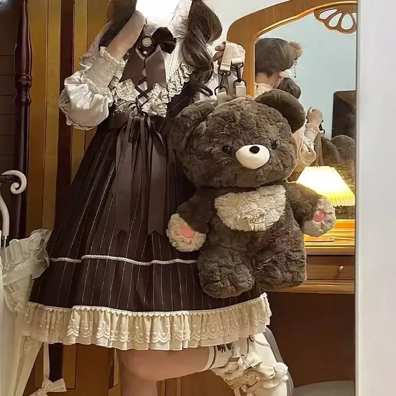 nouveau sac à dos ours brun en peluche mignon kawaii, sac à dos animal doux de haute qualité, sac à bandoulière fourrure lolita tendance, cadeau d'anniversaire pour fille