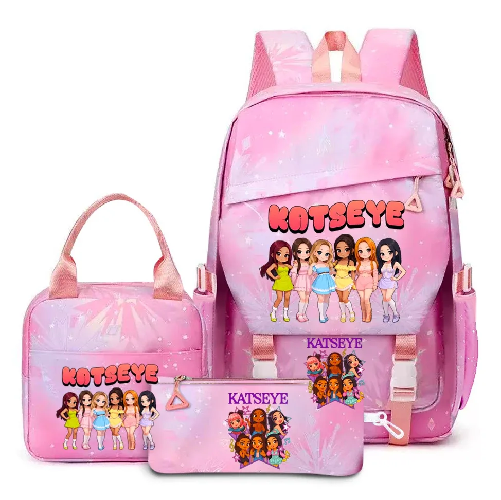 katseye musique sacs à dos 3 pièces ensembles femmes hommes lycée sacs toile kawaii adolescents sac à dos pour ordinateur portable dessin animé livre sacs yk2