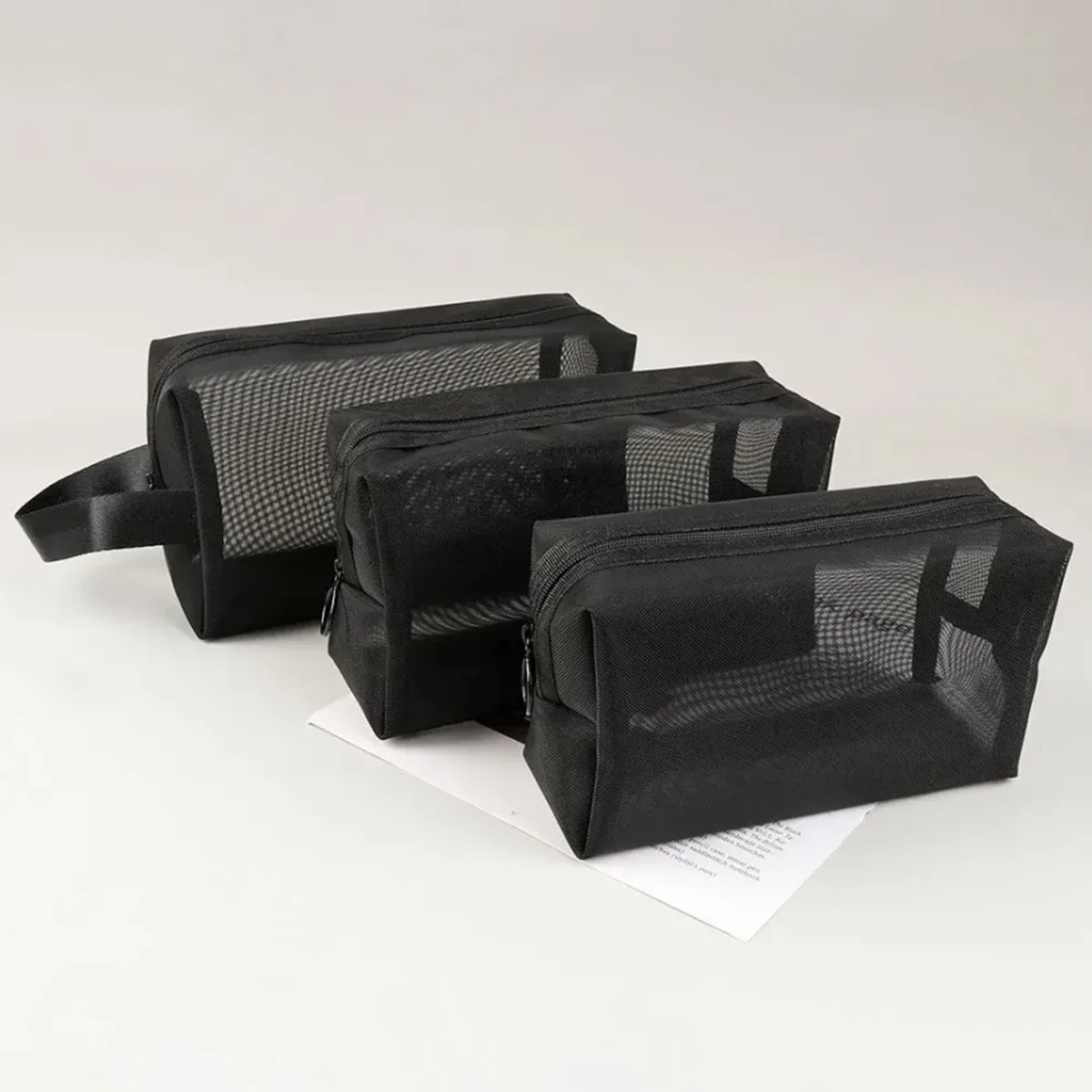 sac à cosmétiques de voyage en maille noire, 1 pièce, sac de maquillage à fermeture éclair pour femmes, trousse de toilette de lavage, organisateur de maquillage, pochette de rangement portable