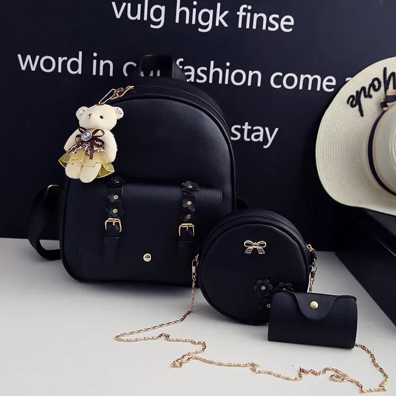 ensemble de sac à dos en cuir pour femme, portefeuille, porte-cartes, mode, nouveau, 3 pièces