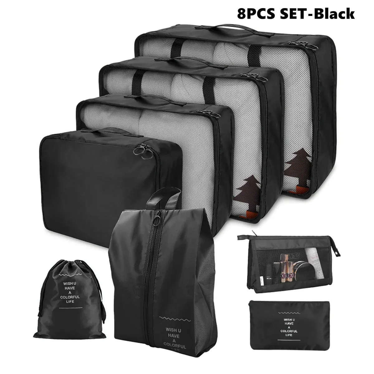 8/6 pièces ensemble sac de rangement de voyage grande capacité bagages vêtements tri organisateur valise pochette étui essentiels chaussures emballage cube