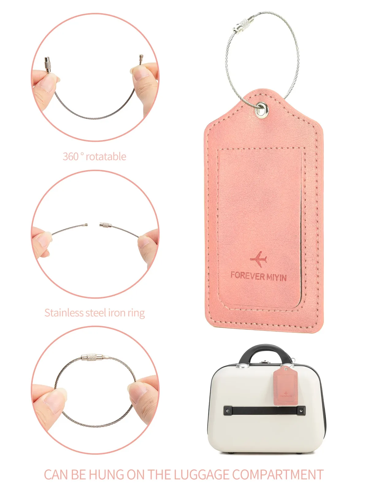 étiquette de bagage en cuir pu avec boucle de câble anti-perte et couvercle de protection de la vie privée intégré, adaptée aux bagages et sacs de voyage.