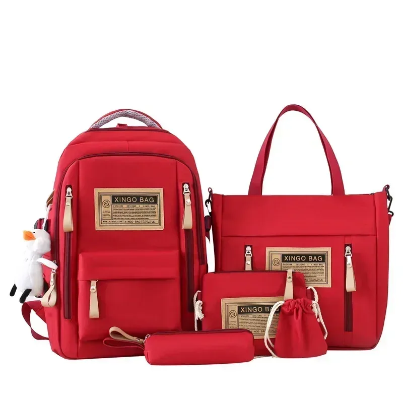 ensemble de 5 pendentifs gratuits, style forêt, version coréenne, sac à dos décontracté pour étudiantes harajuku pour lycéennes, grande capacité