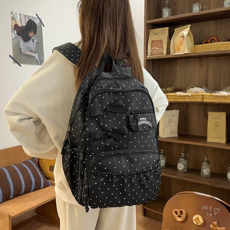 sac à dos coréen à pois grande capacité, décontracté, pour voyage, ordinateur portable, école, université, sac à livres simple pour étudiant