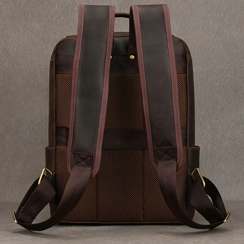 elin-sac à dos en cuir de cheval pour homme, sac à dos en cuir véritable pour ordinateur portable, sac de voyage, sac d'école pour homme d'affaires