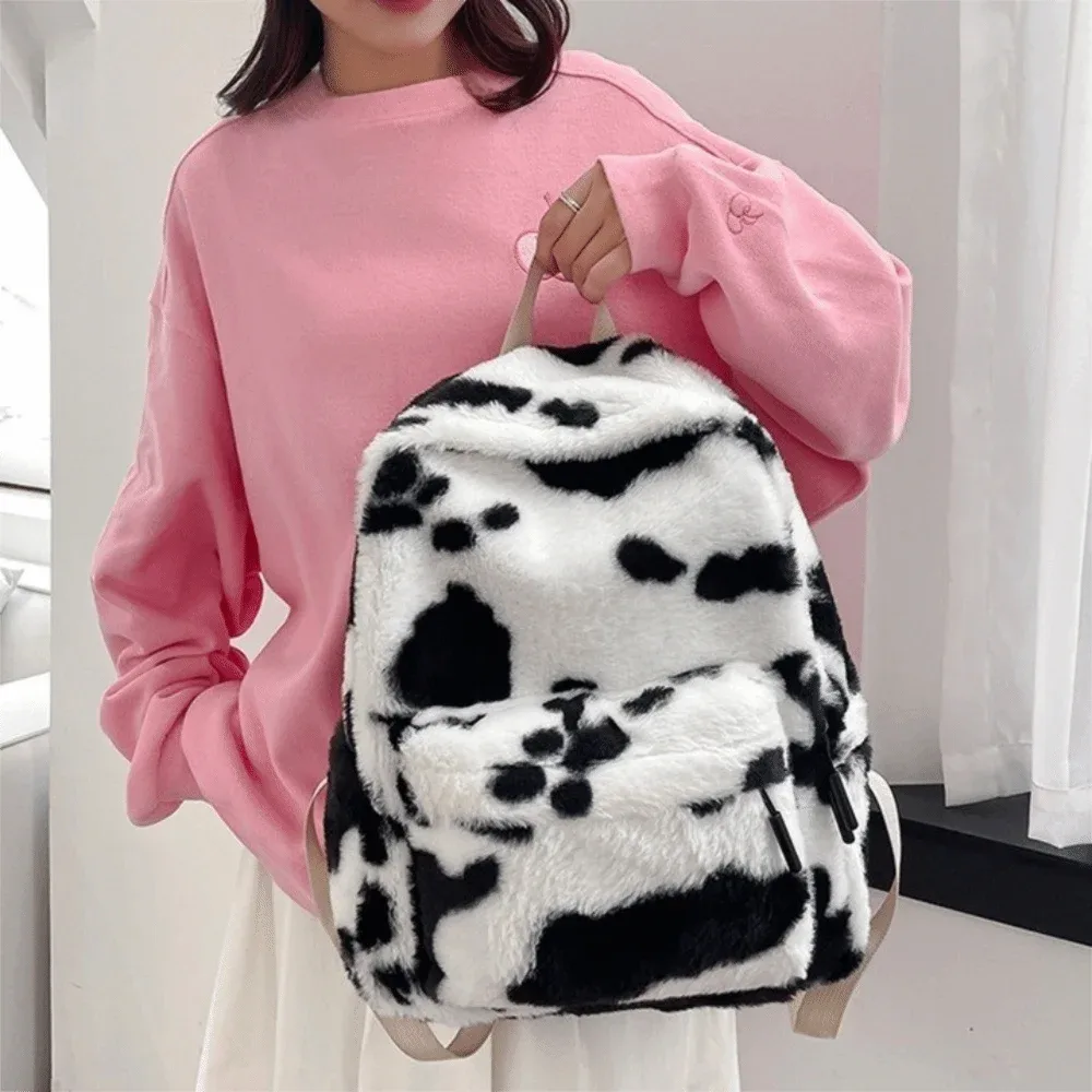 sac à dos portable en peluche à imprimé léopard, style harajuku ulzzang, sac d'école pour étudiants, grande capacité, léger, sac de voyage pour étudiants.