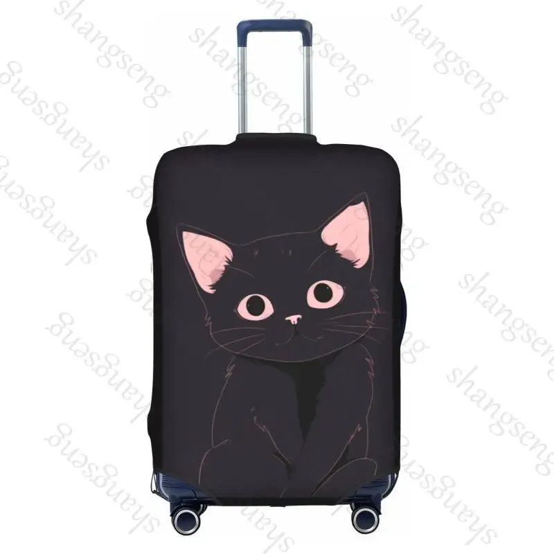 housse de protection élastique épaisse pour bagages, chat noir de dessin animé mignon, combinaison à fermeture éclair pour sac de 18 à 32 pouces, housse de chariot pour valise de voyage