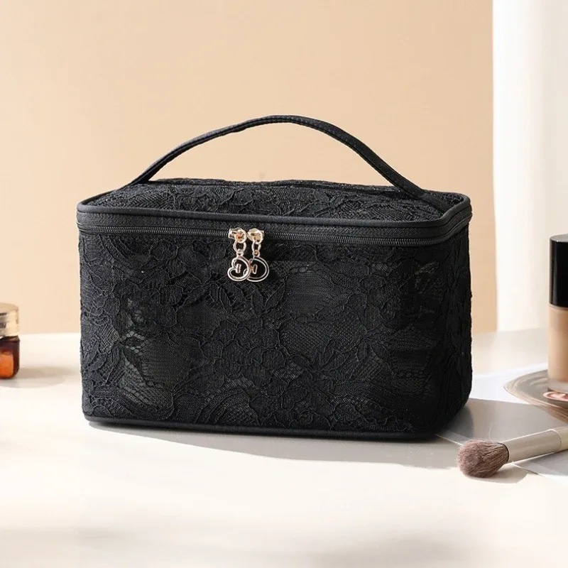 trousse de maquillage de voyage de grande capacité, sac à cosmétiques multifonctionnel portable en dentelle, sac de rangement de toilette pour femmes