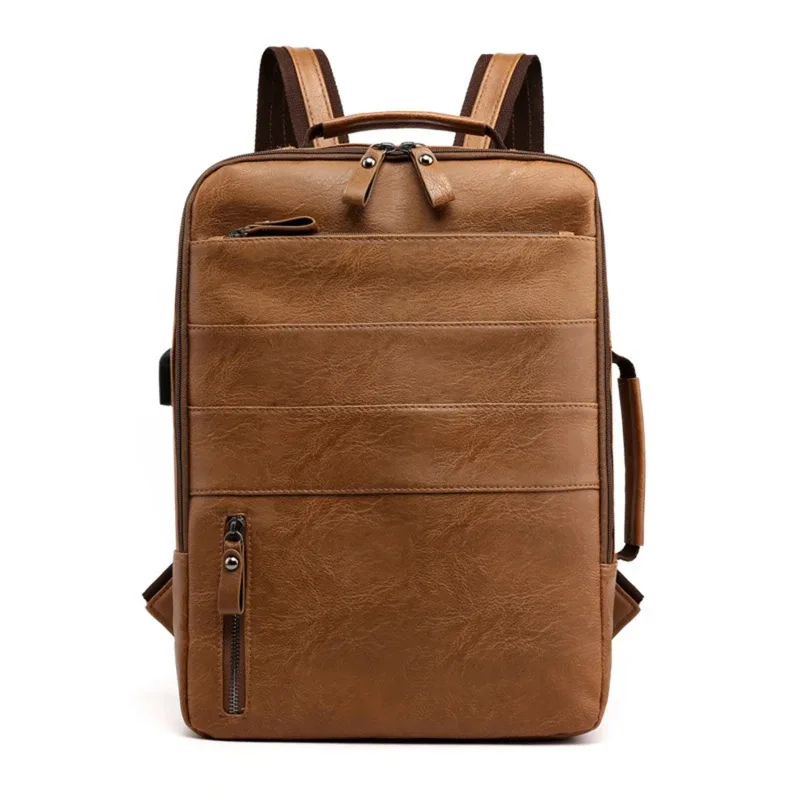 sacs à dos d'affaires pour hommes étanche en cuir pu pochette d'ordinateur grande capacité usb charge sac à dos mâle mode voyage sac à dos sac