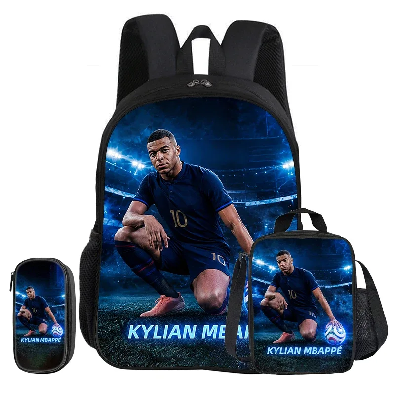 m-mbappe – ensemble de 3 pièces, sac à dos d'école, sac à dos pour enfant, étoile du football, sacs à crayons, sac à livres avec sac à déjeuner, sac à dos de sport, cadeau pour enfants