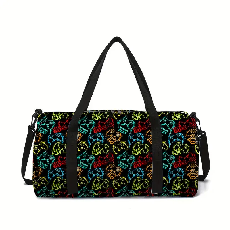 sac de voyage grande capacité pour enfants, motif manette de jeu néon, idéal pour garçons et filles, cadeau parfait, sac de voyage 2d dessin animé, sac à main pour enfants