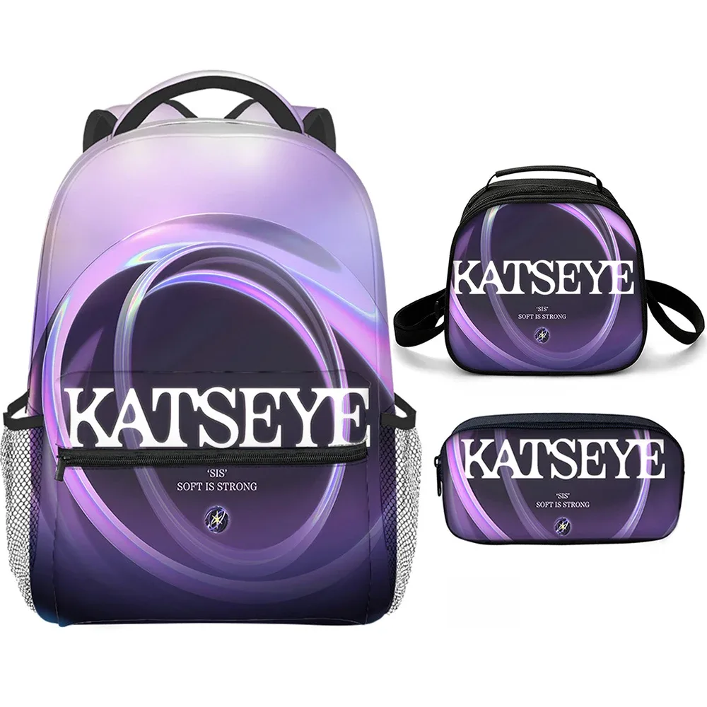 sacs d'école classiques populaires et amusants avec impression 3d katseye, 3 pièces/ensemble, sac à dos pour ordinateur portable, sac à dos de forme semi-circulaire, sac à déjeuner, trousse à crayons