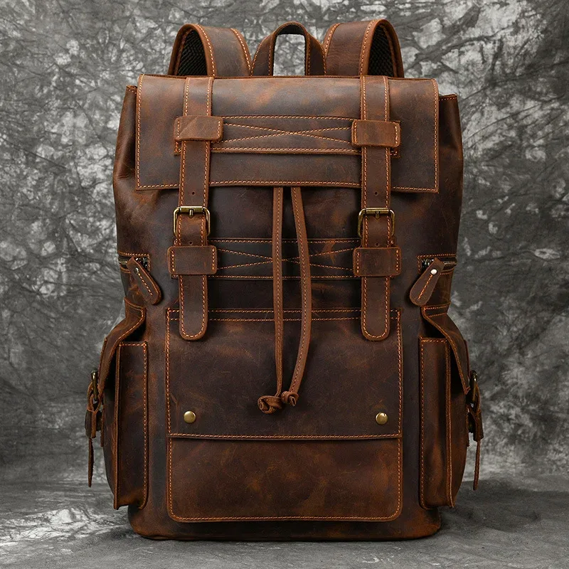 Luufan-Sac à dos en cuir véritable de grande capacité pour homme, sac à dos pour ordinateur portable 17 pouces, sac à bandoulière multifonction, sac à dos de voyage pour homme