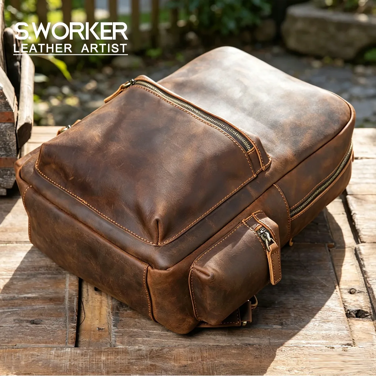 s.worker – sac à dos vintage en cuir véritable pour hommes, grand sac à bandoulière en cuir de vache pour ordinateur portable, sac d'école classique vintage crazy horse
