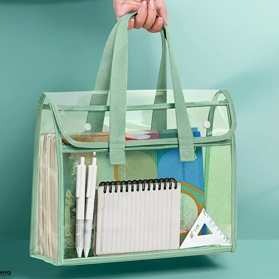 Sac fourre-tout transparent pour les examens scolaires, organisateur de documents en PVC transparent, sac à main étanche avec poignées renforcées pour la papeterie