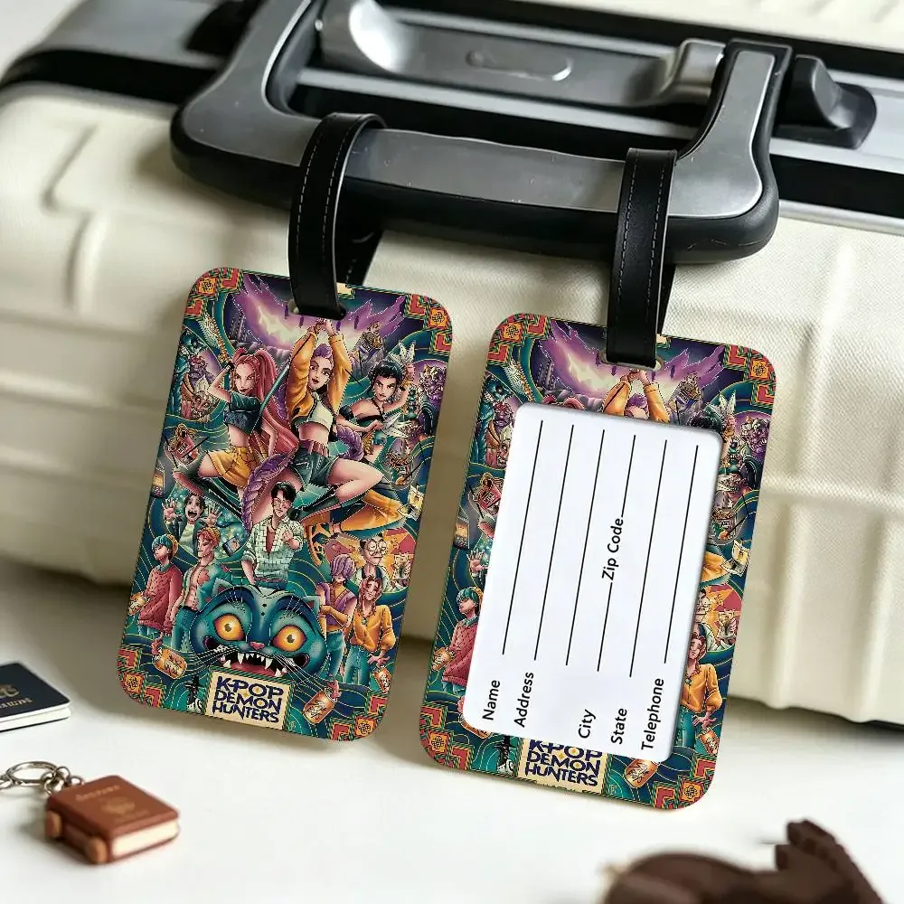 étiquette de bagage kpop d-demon hunters en pvc, carte d'information anti-perte, marqueur de nom pour sac à dos