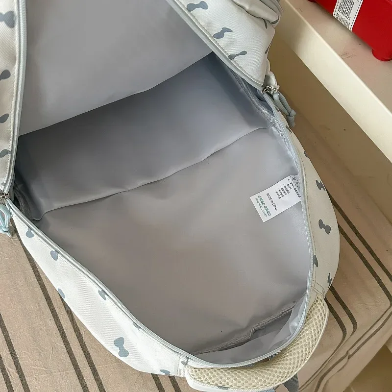 sac à dos en nylon imprimé avec motif nœud, style preppy, léger, pour étudiantes, avec plusieurs compartiments de rangement, sac de voyage