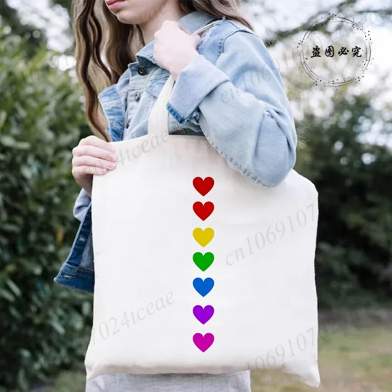 sac de shopping pour femmes minimaliste aquarelle coeur imprimé graphique sacs à bandoulière étudiants filles fourre-tout décontractés femmes sacs à main hg01