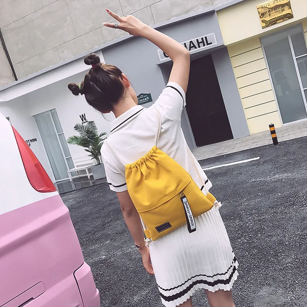sac en toile pour étudiants, sac à dos style cordon de serrage, couleur unie, sac en tissu simple, sac décontracté de poche pour hommes et femmes, portable